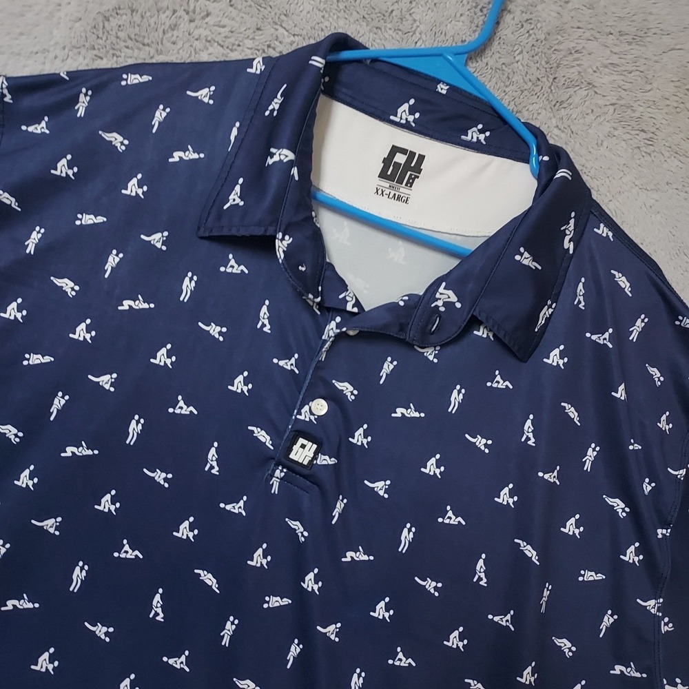 Greater Half Polo Shirt Mens 2XL XXL Large Sex Education Navy Blue Novelty Funny